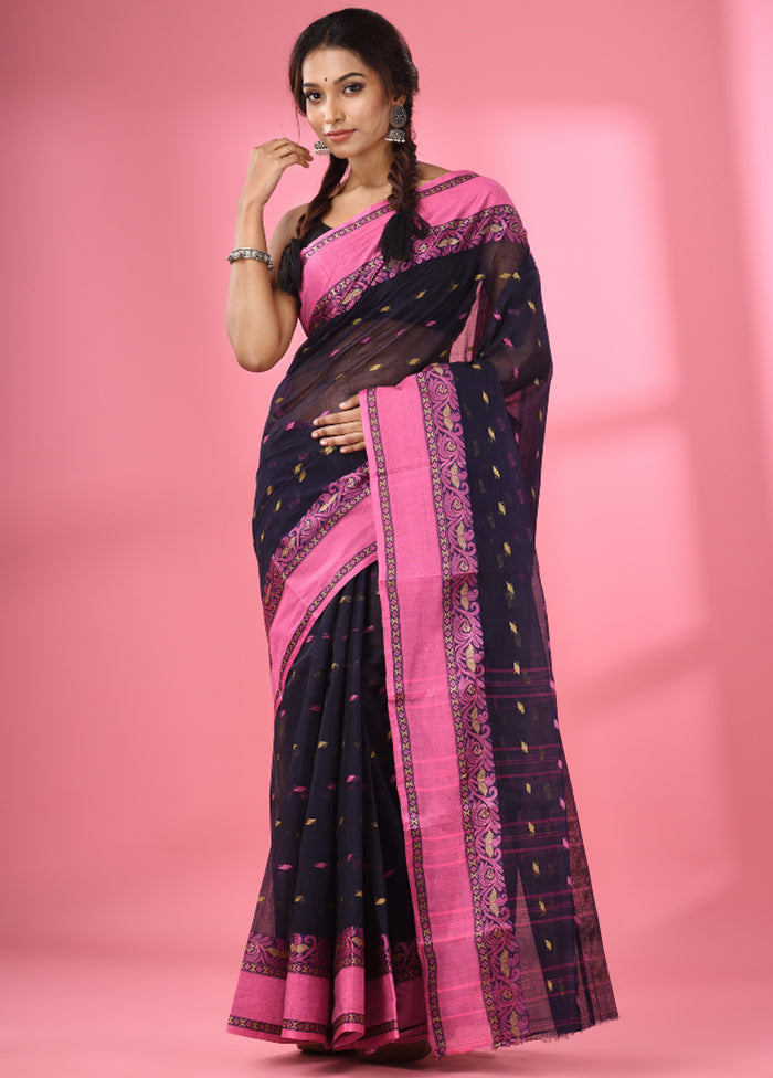 Navy Blue Pure Cotton Saree With Blouse Piece - Indian Silk House Agencies