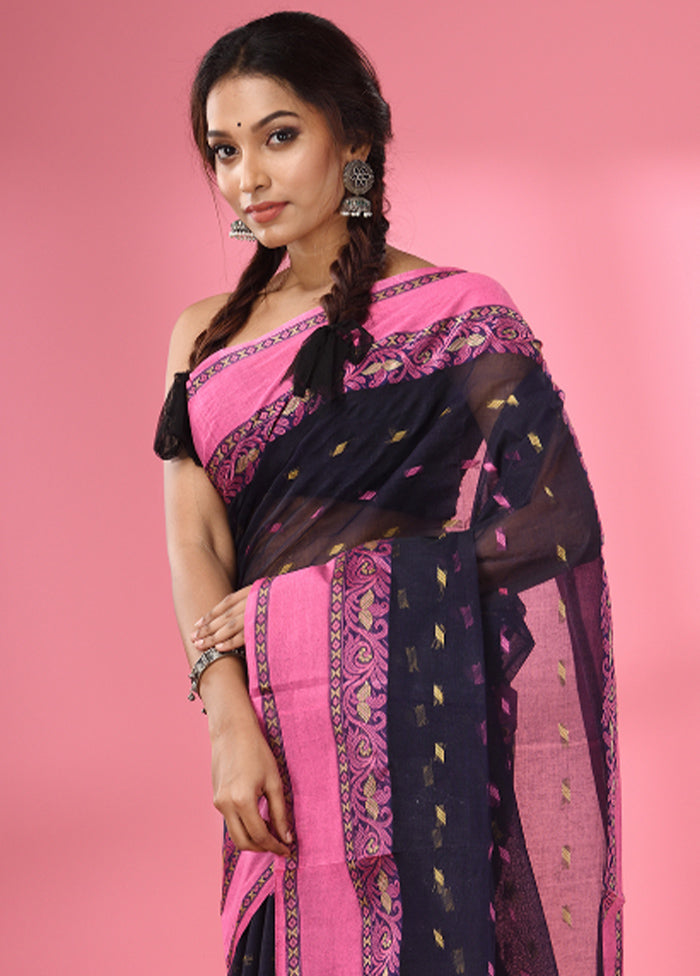 Navy Blue Pure Cotton Saree With Blouse Piece - Indian Silk House Agencies