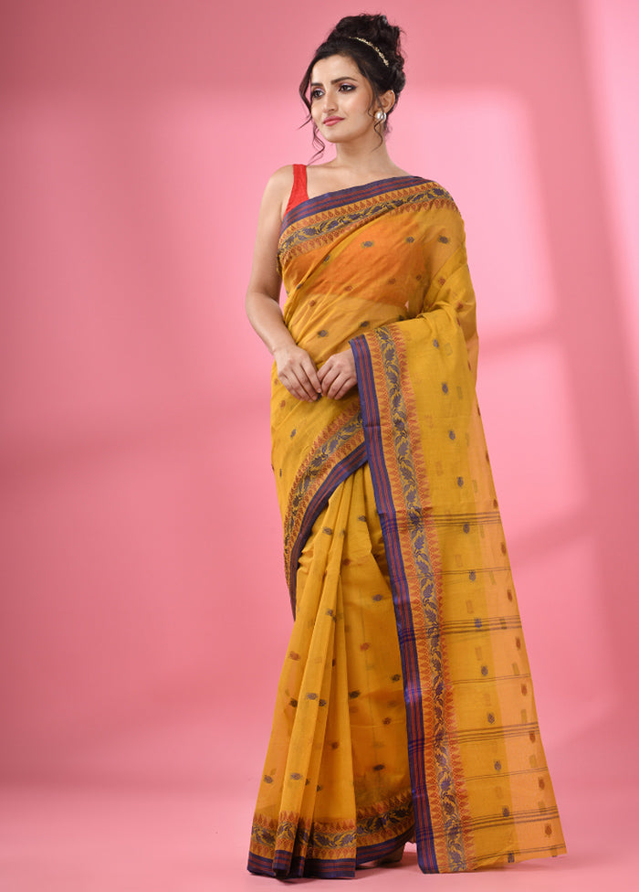 Mustard Pure Cotton Saree With Blouse Piece - Indian Silk House Agencies