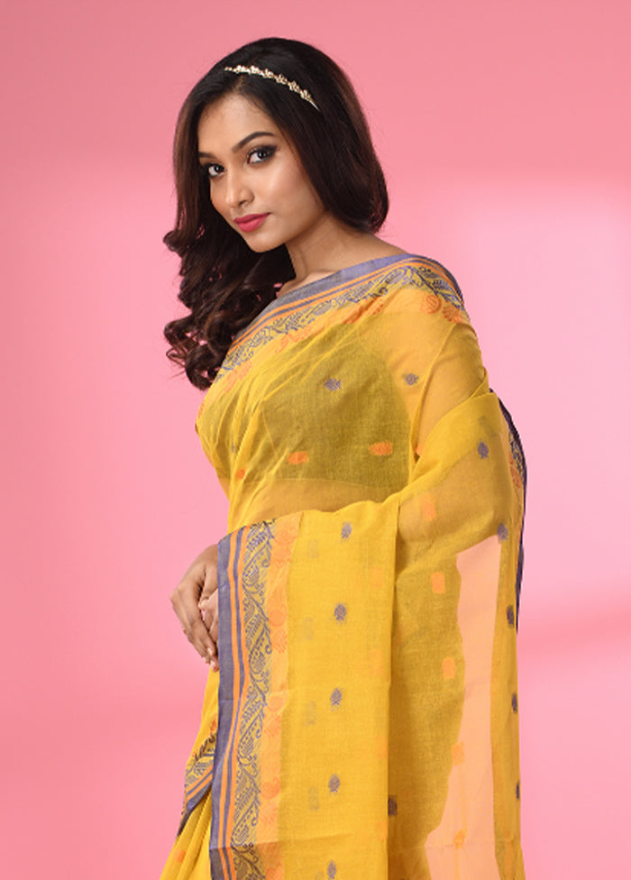 Mustard Pure Cotton Saree With Blouse Piece - Indian Silk House Agencies