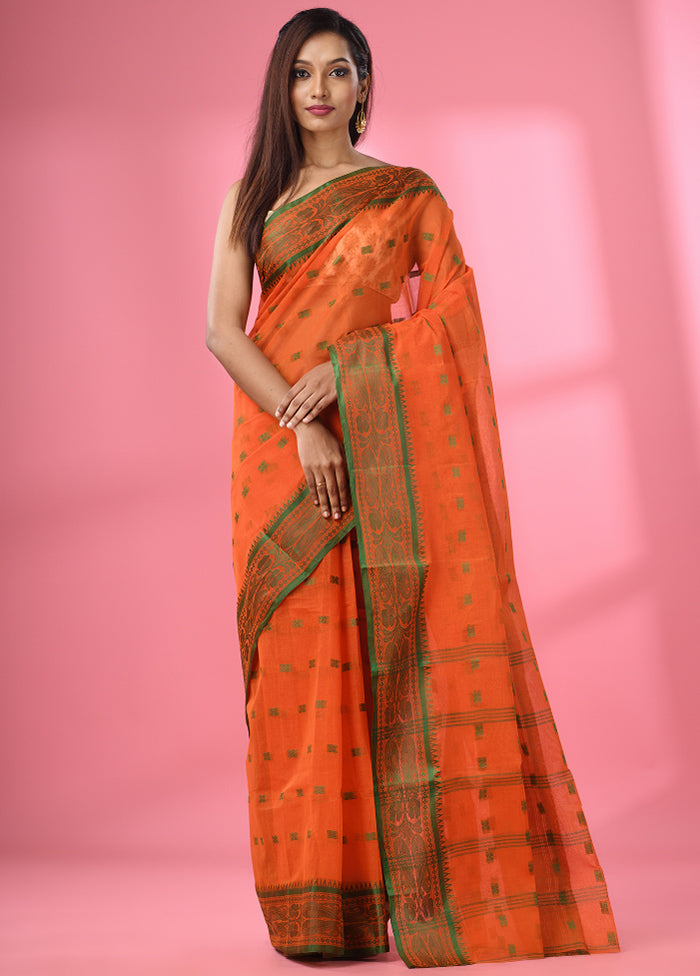 Orange Pure Cotton Saree With Blouse Piece - Indian Silk House Agencies