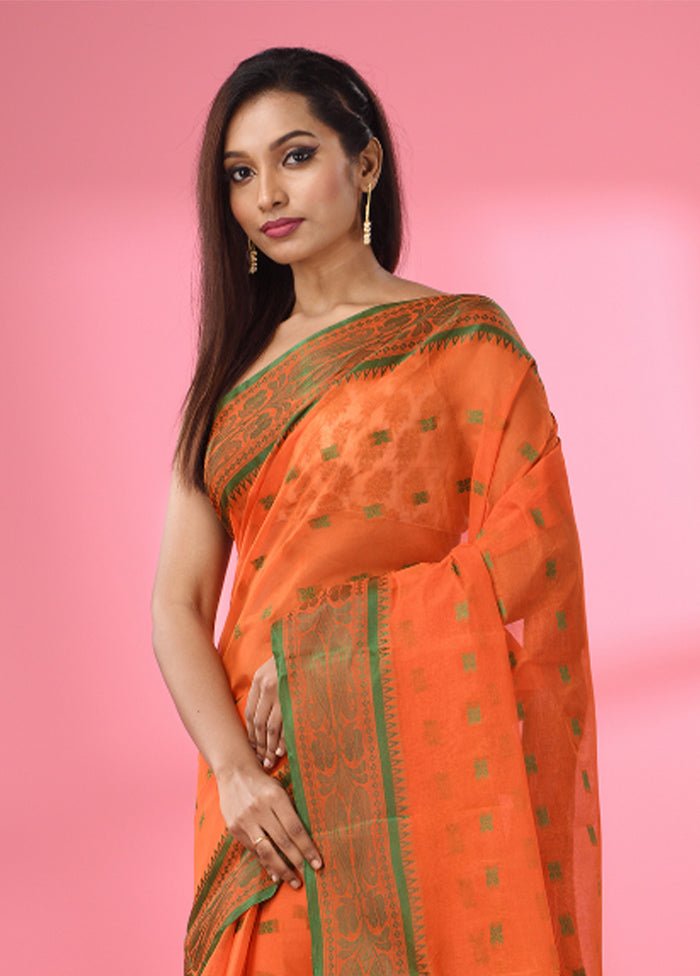 Orange Pure Cotton Saree With Blouse Piece - Indian Silk House Agencies