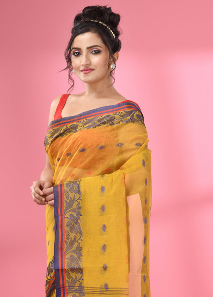 Mustard Pure Cotton Saree With Blouse Piece - Indian Silk House Agencies