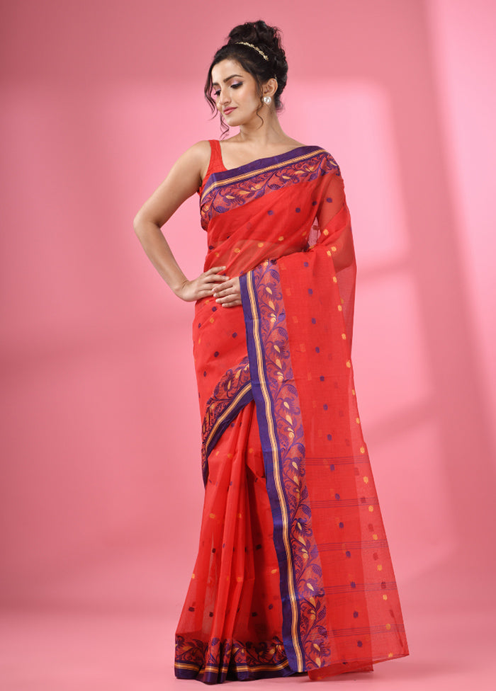 Red Pure Cotton Saree With Blouse Piece - Indian Silk House Agencies