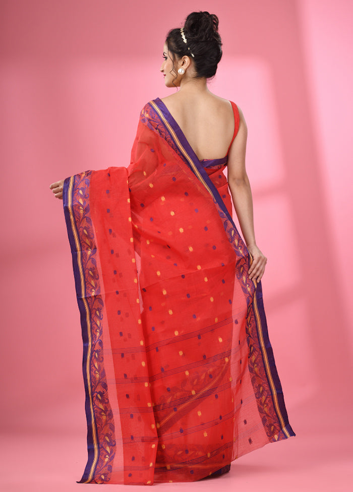 Red Pure Cotton Saree With Blouse Piece - Indian Silk House Agencies