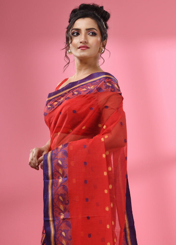 Red Pure Cotton Saree With Blouse Piece - Indian Silk House Agencies