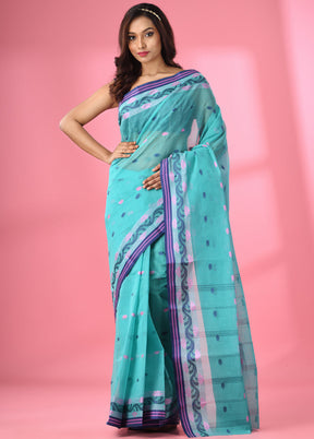 Sea Green Pure Cotton Saree With Blouse Piece - Indian Silk House Agencies