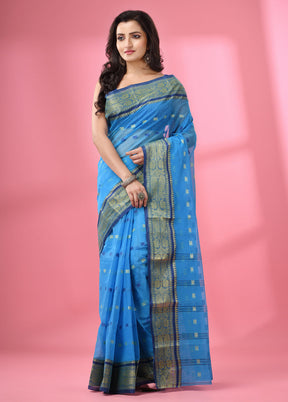 Sky Blue Pure Cotton Saree With Blouse Piece - Indian Silk House Agencies