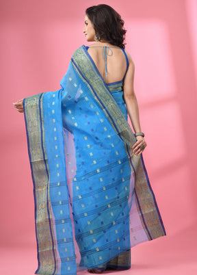 Sky Blue Pure Cotton Saree With Blouse Piece - Indian Silk House Agencies