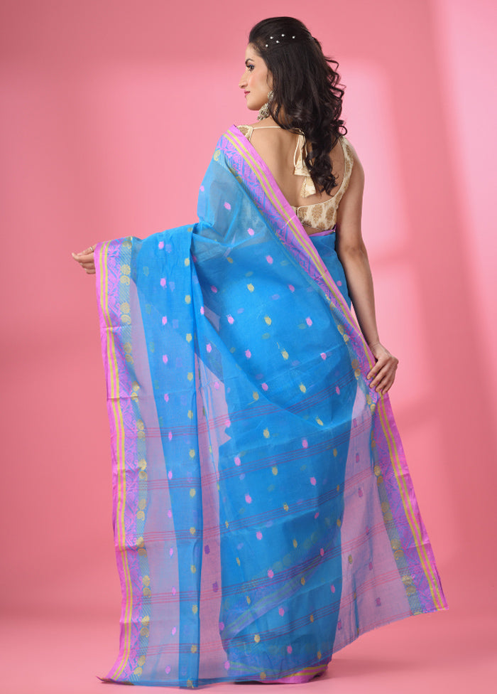 Sky Blue Pure Cotton Saree With Blouse Piece - Indian Silk House Agencies