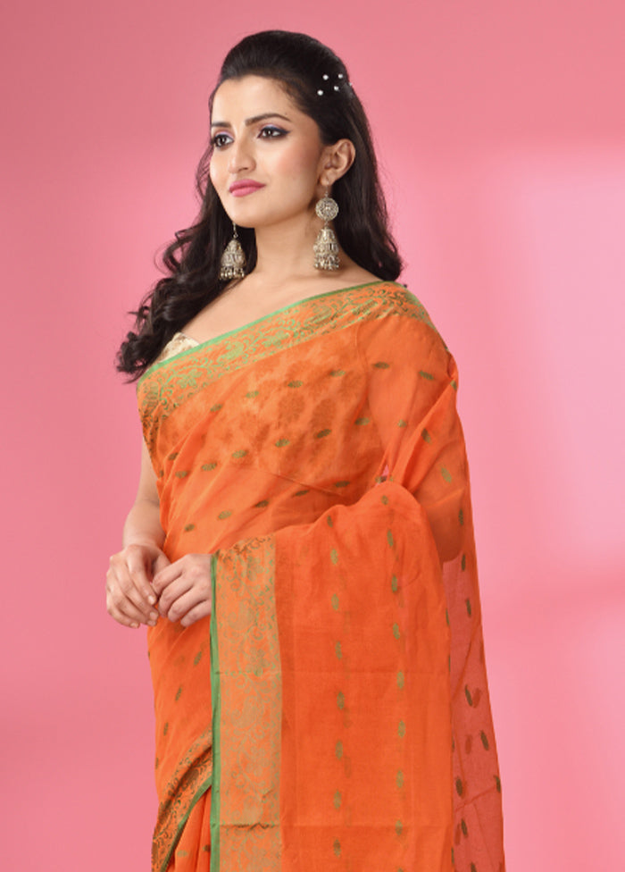 Orange Pure Cotton Saree With Blouse Piece - Indian Silk House Agencies