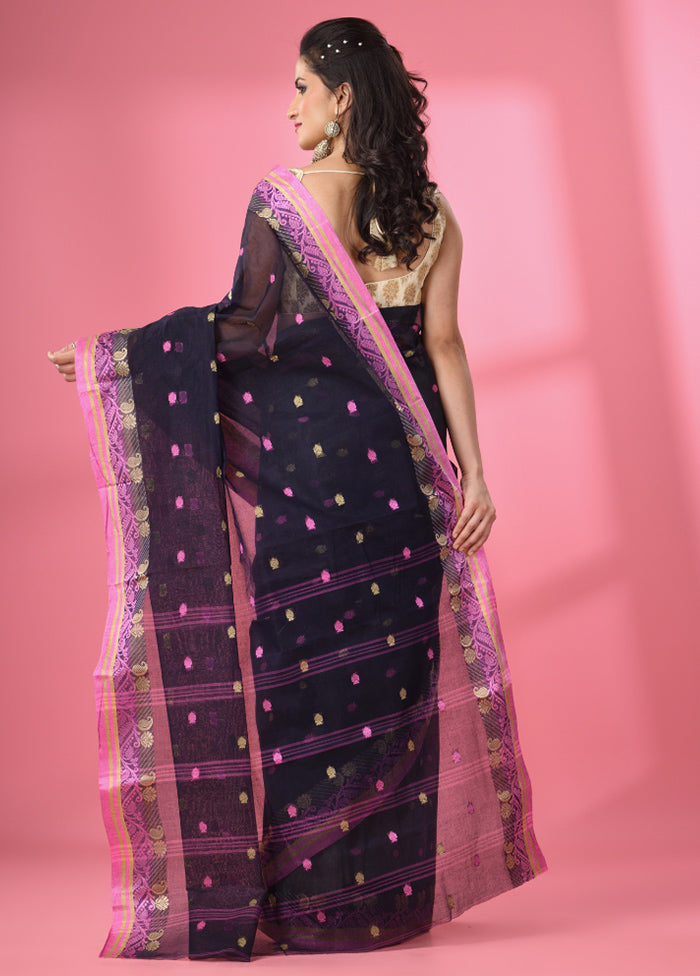 Navy Blue Pure Cotton Saree With Blouse Piece - Indian Silk House Agencies