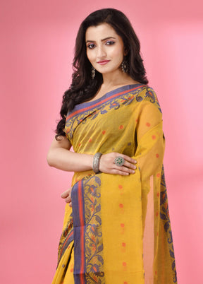 Mustard Pure Cotton Saree With Blouse Piece - Indian Silk House Agencies