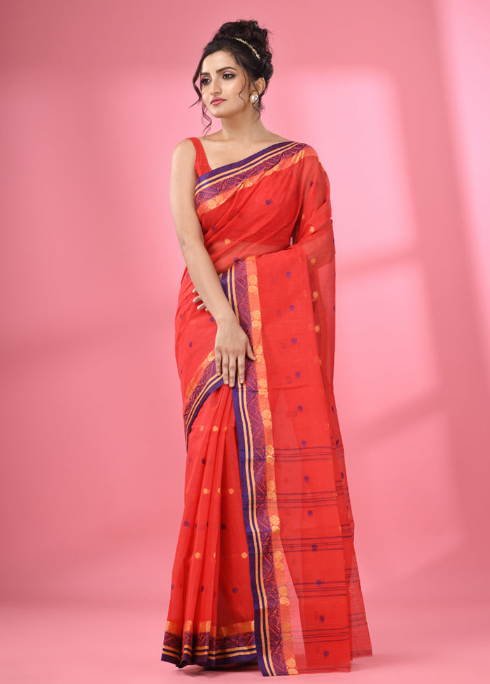 Red Pure Cotton Saree With Blouse Piece - Indian Silk House Agencies