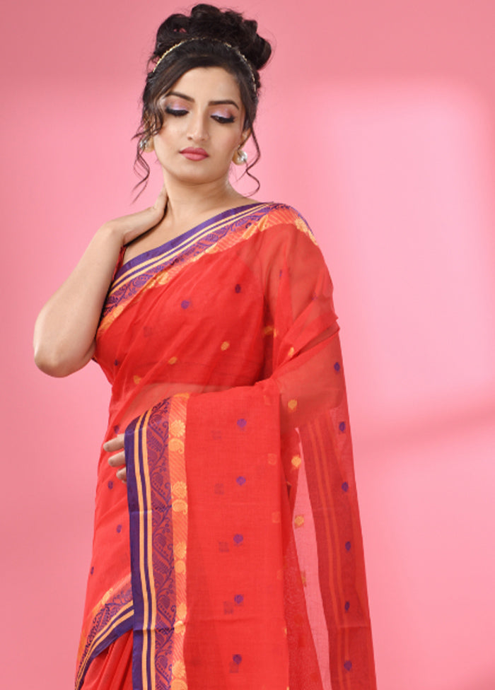 Red Pure Cotton Saree With Blouse Piece - Indian Silk House Agencies