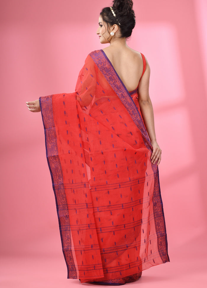 Red Pure Cotton Saree With Blouse Piece - Indian Silk House Agencies