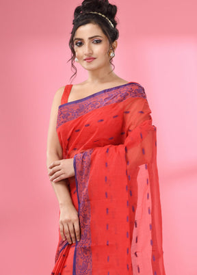 Red Pure Cotton Saree With Blouse Piece - Indian Silk House Agencies