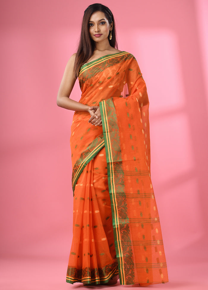 Orange Pure Cotton Saree With Blouse Piece - Indian Silk House Agencies