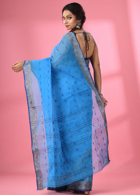 Sky Blue Pure Cotton Saree With Blouse Piece - Indian Silk House Agencies