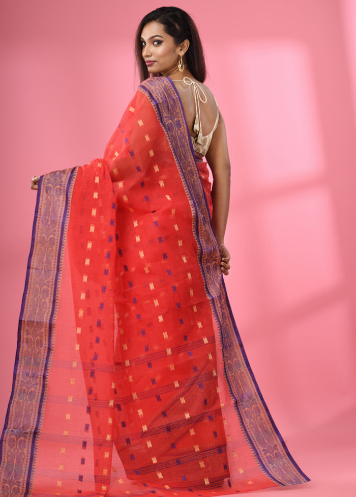 Red Pure Cotton Saree With Blouse Piece - Indian Silk House Agencies