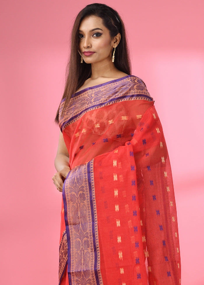 Red Pure Cotton Saree With Blouse Piece - Indian Silk House Agencies