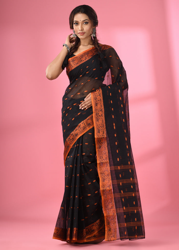 Black Pure Cotton Saree With Blouse Piece - Indian Silk House Agencies