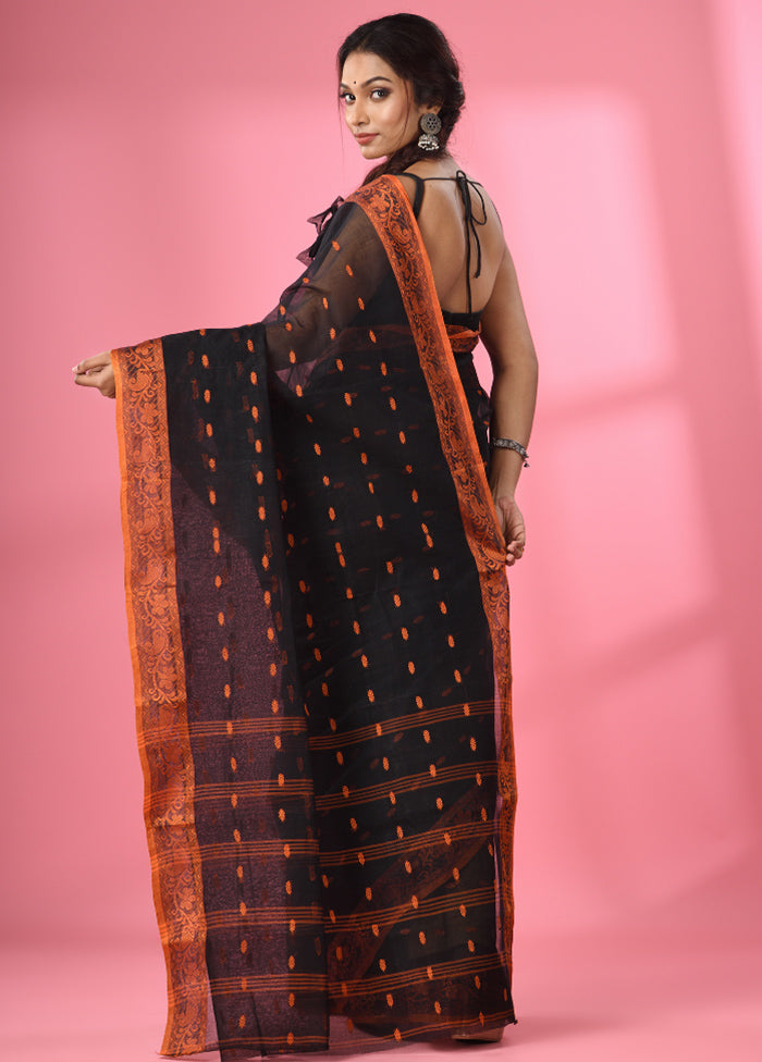 Black Pure Cotton Saree With Blouse Piece - Indian Silk House Agencies