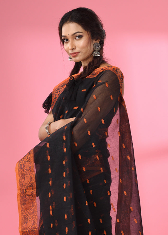 Black Pure Cotton Saree With Blouse Piece - Indian Silk House Agencies