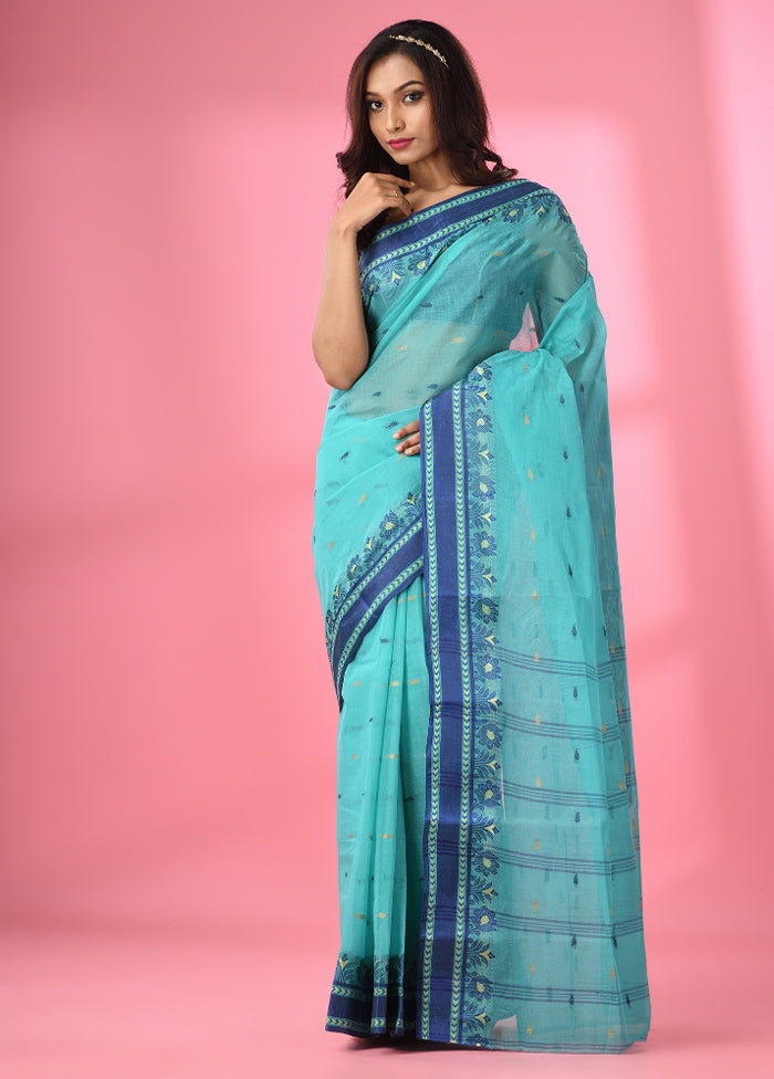 Sea Green Pure Cotton Saree With Blouse Piece - Indian Silk House Agencies