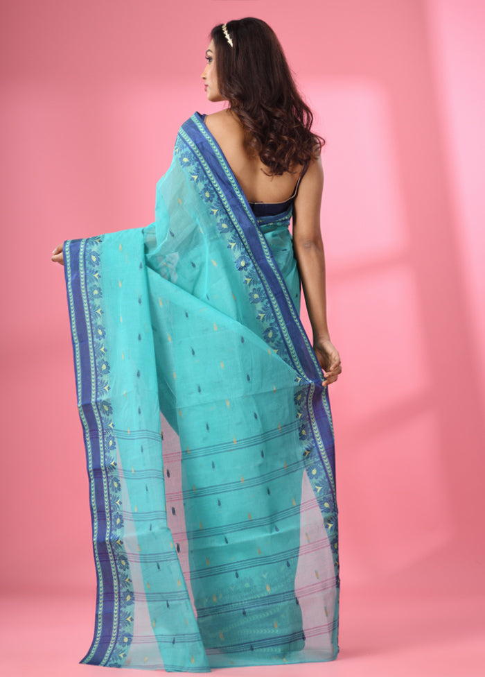 Sea Green Pure Cotton Saree With Blouse Piece - Indian Silk House Agencies