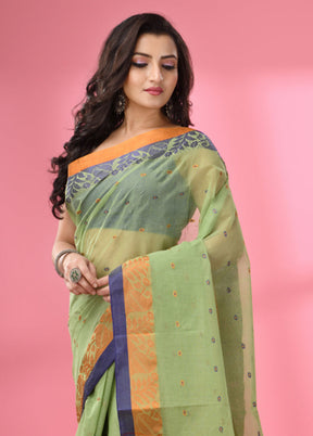 Green Pure Cotton Saree With Blouse Piece - Indian Silk House Agencies