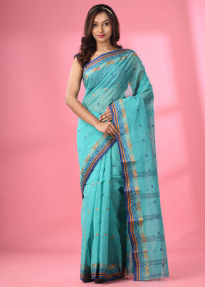 Sea Green Pure Cotton Saree With Blouse Piece - Indian Silk House Agencies