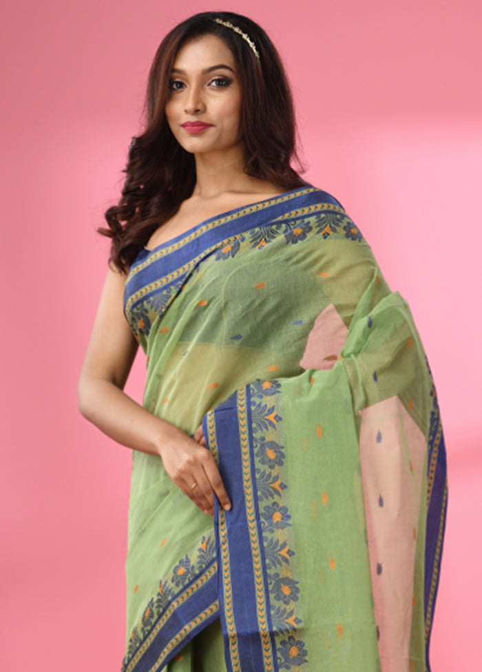 Green Pure Cotton Saree With Blouse Piece - Indian Silk House Agencies