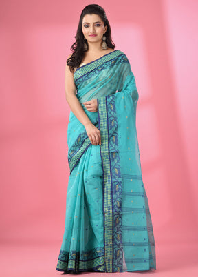 Sea Green Pure Cotton Saree With Blouse Piece - Indian Silk House Agencies