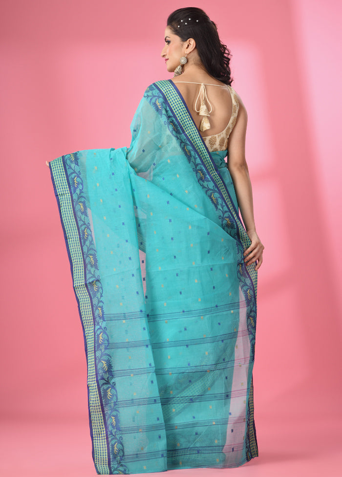 Sea Green Pure Cotton Saree With Blouse Piece - Indian Silk House Agencies