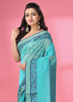 Sea Green Pure Cotton Saree With Blouse Piece - Indian Silk House Agencies