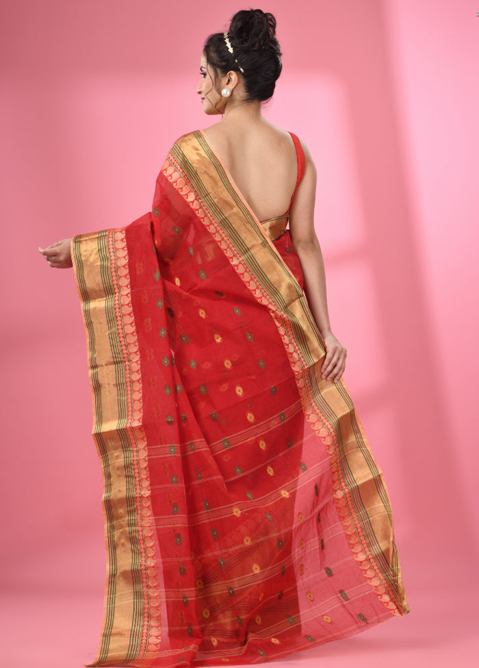 Red Pure Cotton Saree With Blouse Piece - Indian Silk House Agencies