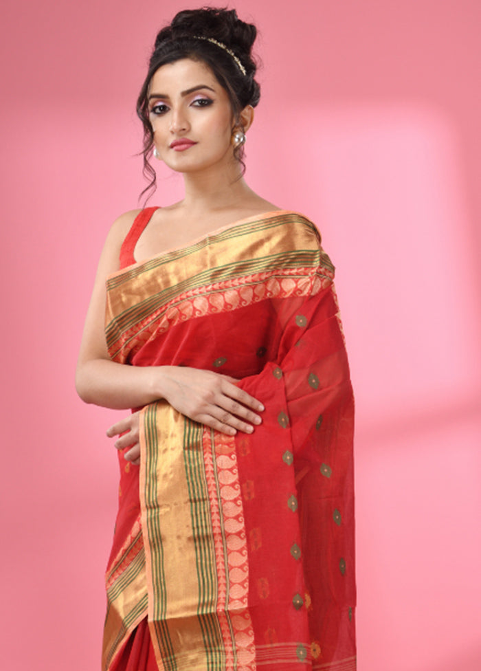 Red Pure Cotton Saree With Blouse Piece - Indian Silk House Agencies