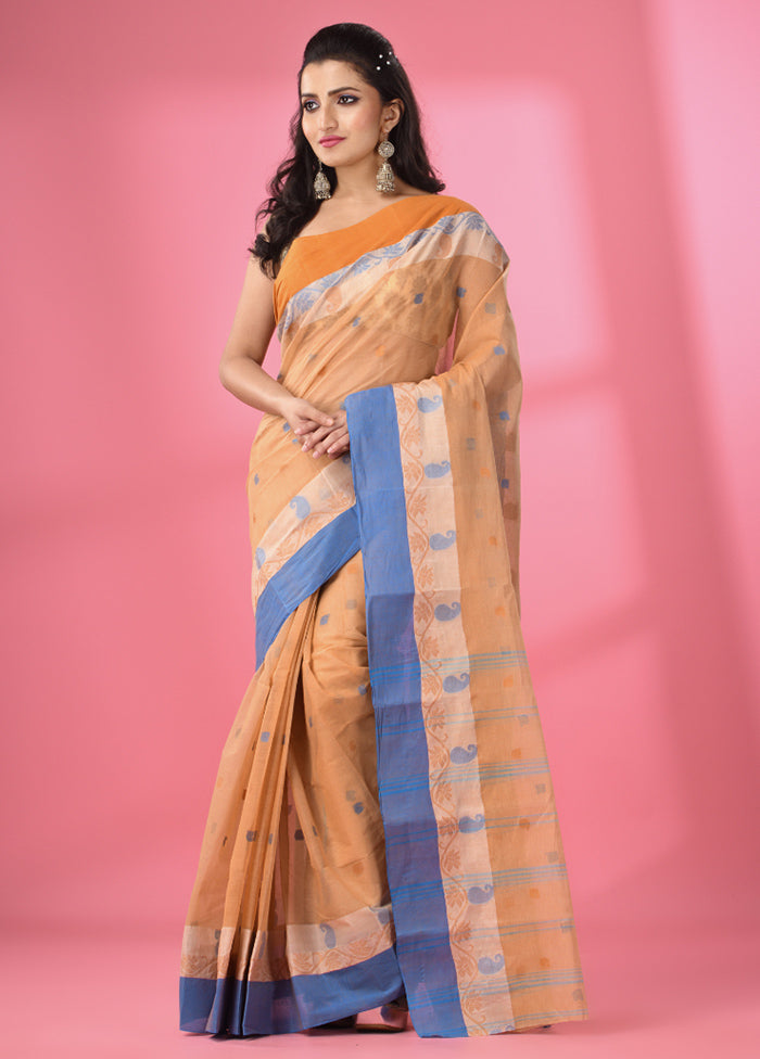 Beige Pure Cotton Saree With Blouse Piece - Indian Silk House Agencies