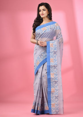 Grey Pure Cotton Saree With Blouse Piece - Indian Silk House Agencies