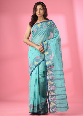 Sea Green Pure Cotton Saree With Blouse Piece - Indian Silk House Agencies