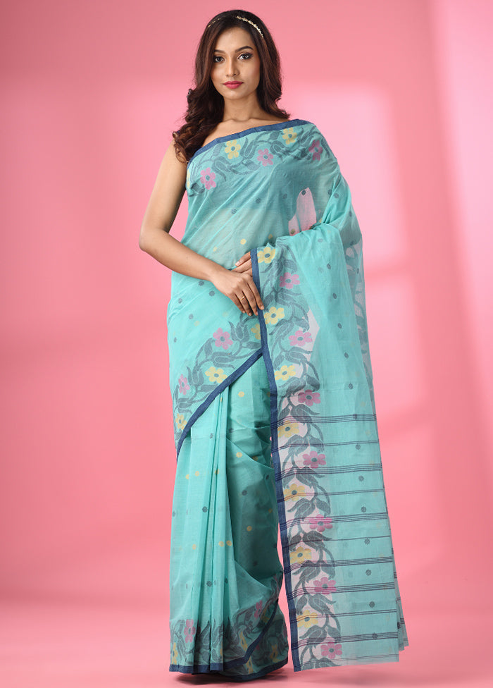 Sea Green Pure Cotton Saree With Blouse Piece - Indian Silk House Agencies