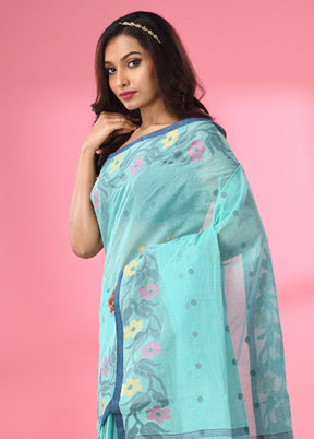 Sea Green Pure Cotton Saree With Blouse Piece - Indian Silk House Agencies