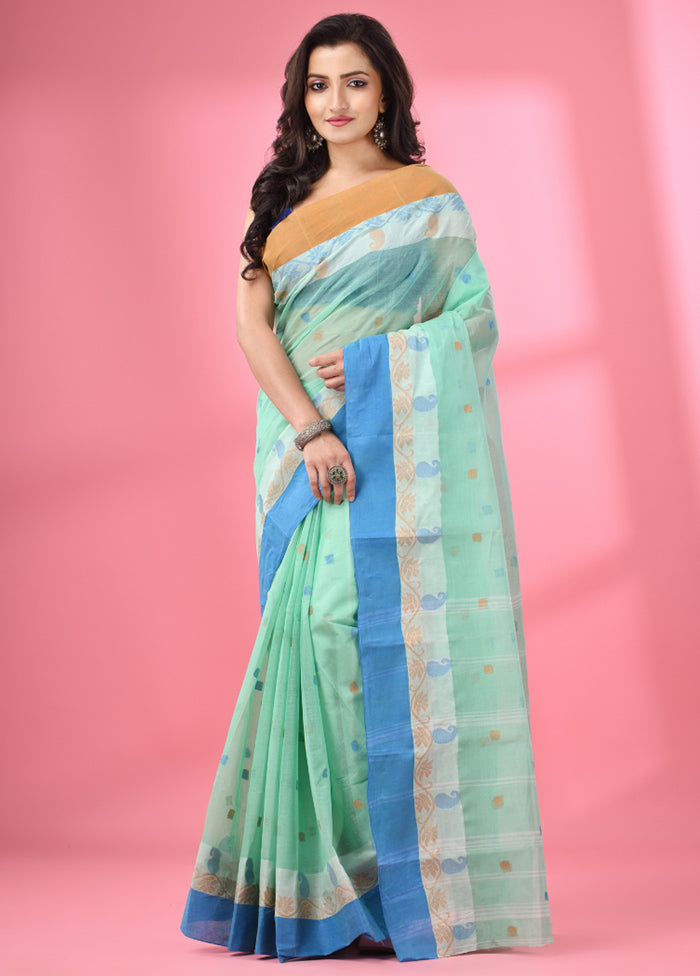 Sea Green Pure Cotton Saree With Blouse Piece - Indian Silk House Agencies