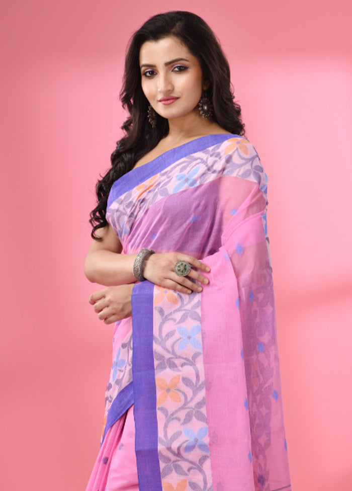 Pink Pure Cotton Saree With Blouse Piece - Indian Silk House Agencies