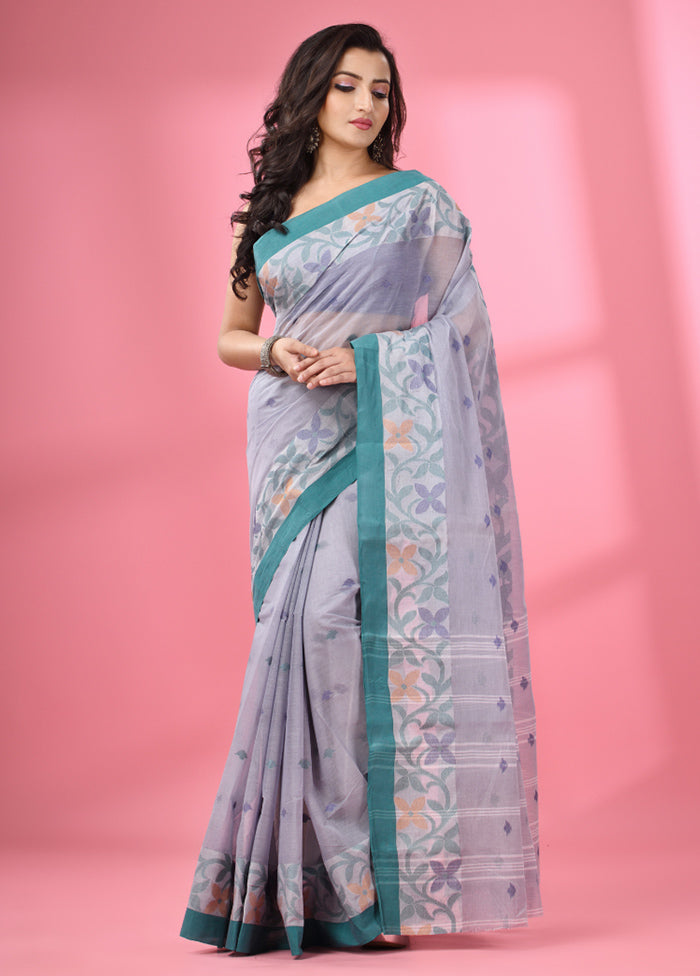 Grey Pure Cotton Saree With Blouse Piece - Indian Silk House Agencies