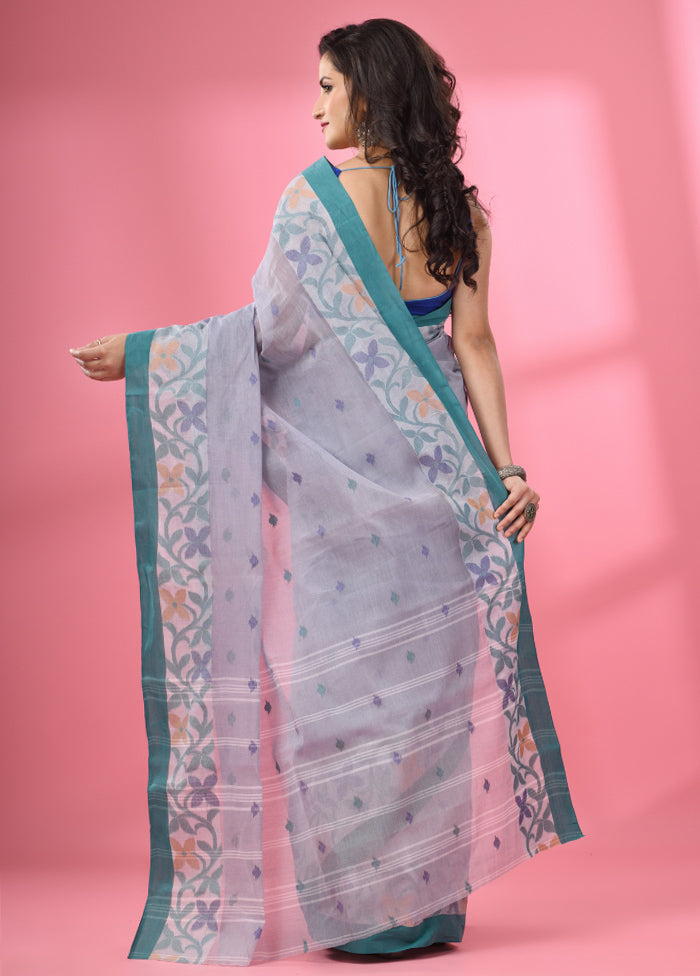 Grey Pure Cotton Saree With Blouse Piece - Indian Silk House Agencies