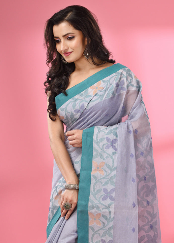 Grey Pure Cotton Saree With Blouse Piece - Indian Silk House Agencies