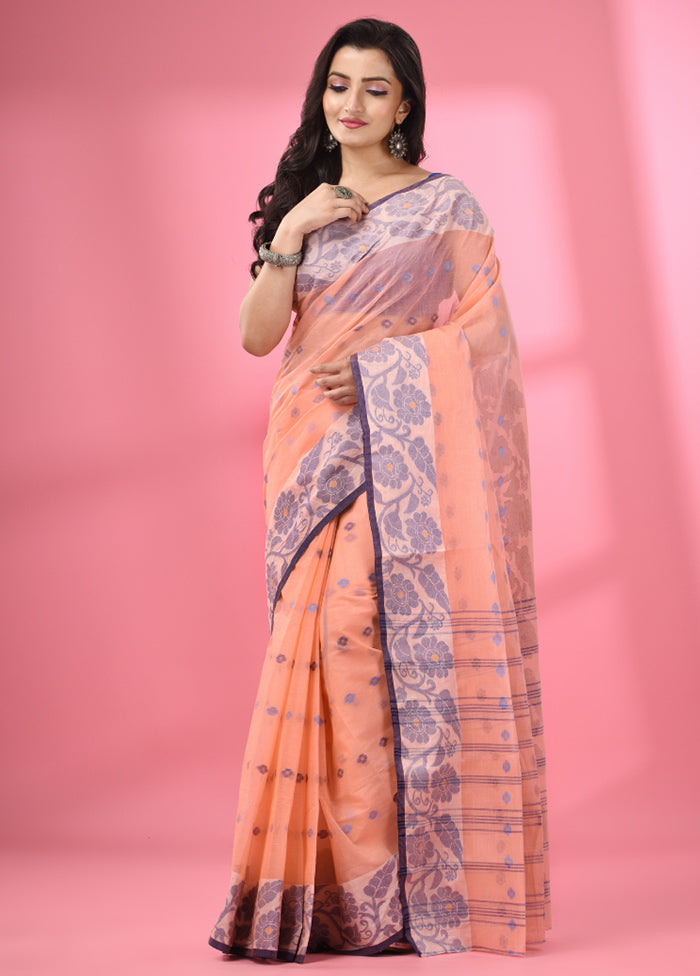 Peach Pure Cotton Saree With Blouse Piece - Indian Silk House Agencies