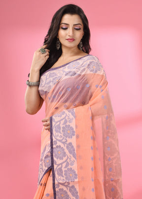 Peach Pure Cotton Saree With Blouse Piece - Indian Silk House Agencies